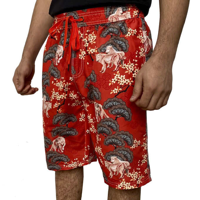 Красные мужские шорты с принтом от Septwolves №5006