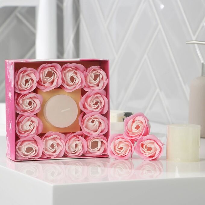 Чистое счастье Подарочный набор «Притягивай взгляды», мыльные розы 12 шт, свеча