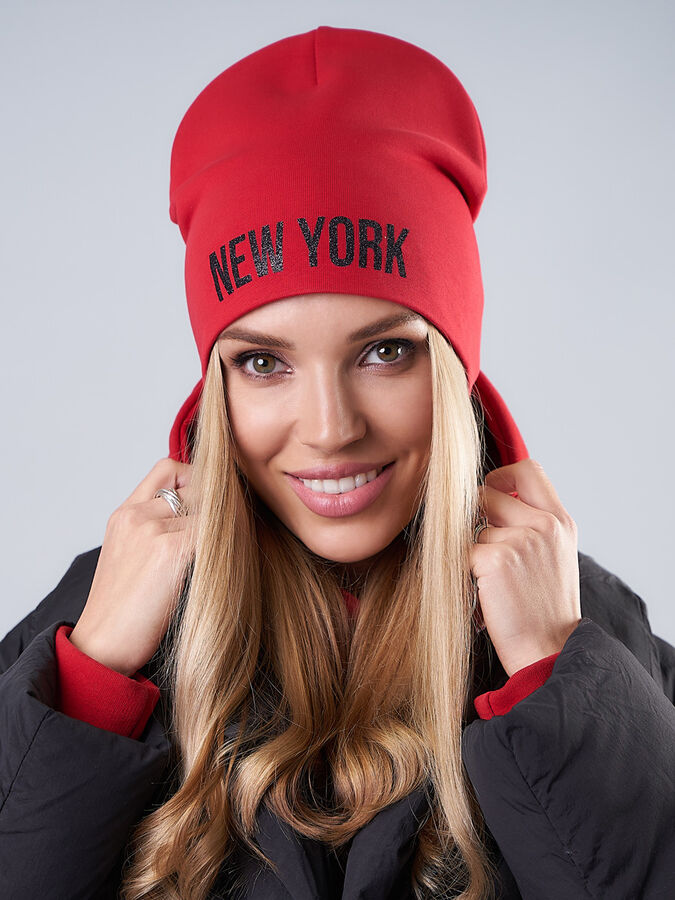 Шапка "NEW YORK". Красная. | Красный. Женские вязаные шапки