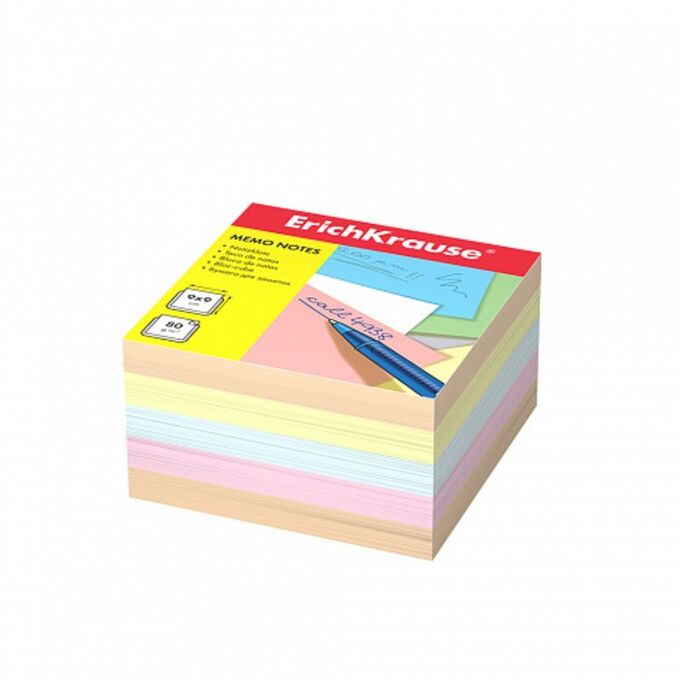 ERICH KRAUSE Блок бумаги для записей ErichKrause, 9 x 9 x 5 cм, плотность 80 г/м2, люкс, цветной