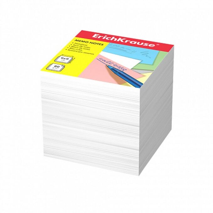 ERICH KRAUSE Блок бумаги для записей ErichKrause, 9 x 9 x 9 cм, белизна бумаги 98%, плотность 80 г/м2, люкс, белый