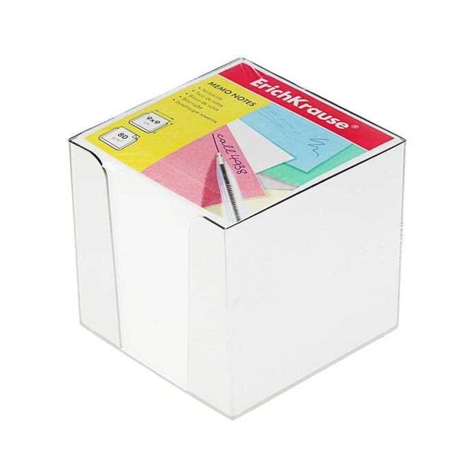ERICH KRAUSE Блок бумаги для записей ErichKrause, 9 х 9 х 9 см, в пластиковом боксе, плотность 80 г/м2, белый