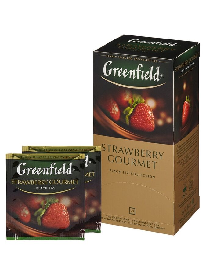 Чай гринфилд в пакетах. Чай Greenfield Strawberry Gourmet черный 1,5гx25пак 1025-10. Чай Гринфилд земляника. Чай Гринфилд Строуберри Гурмэ. Чай Гринфилд Strawberry Gourmet.