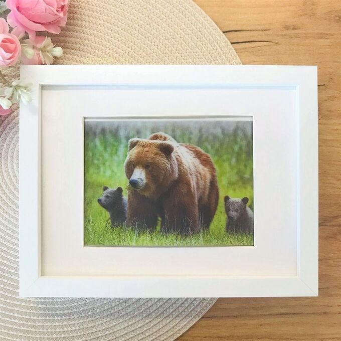 3Д картинка &quot;Медведица с двумя медвежатами&quot; 9,5 х 14,5 см х М-0015, голографическая открытка с изображением медведей, без рамки