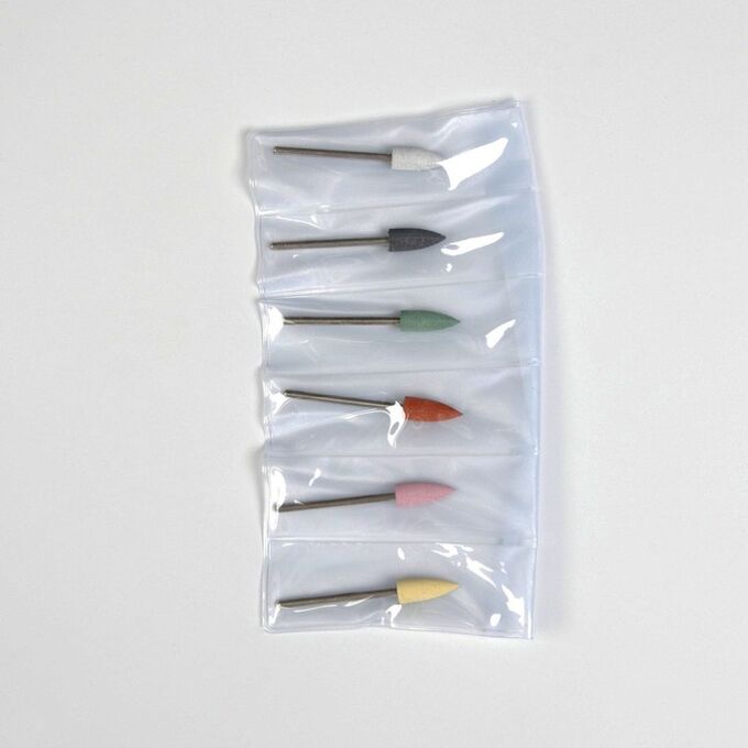 Фрезы силиконовые для полировки, в чехле, 6 шт, d = 6 мм, разноцветные