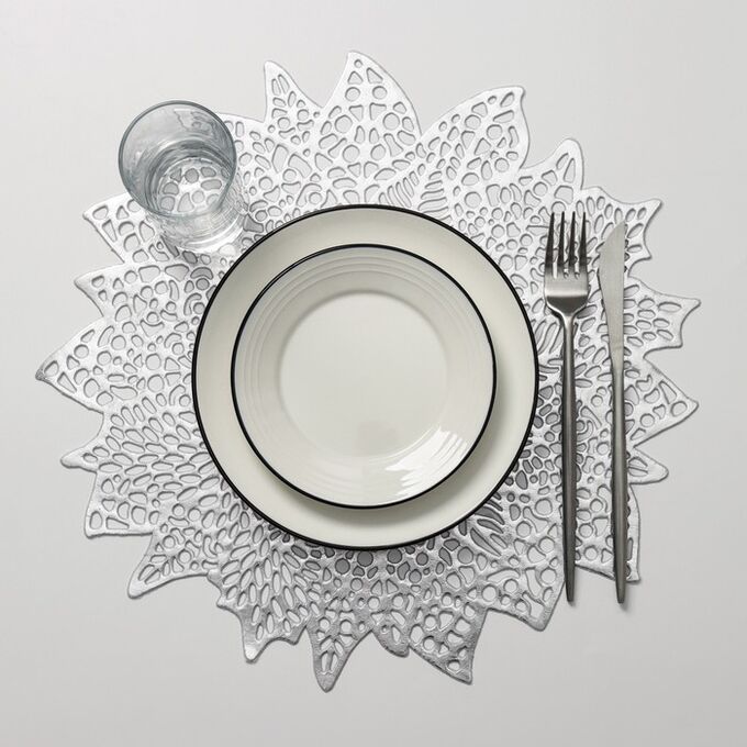 Салфетка кухонная «Венеция», d=38 см, цвет серебро