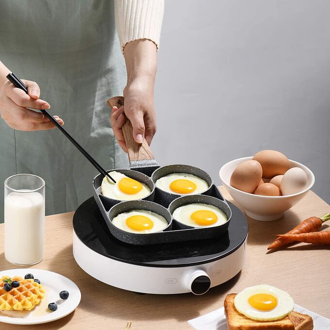 Сковорода для приготовления завтрака, 4 ячейки/Сковорода с ячейками/Сковородка для оладьев/яиц/котлет