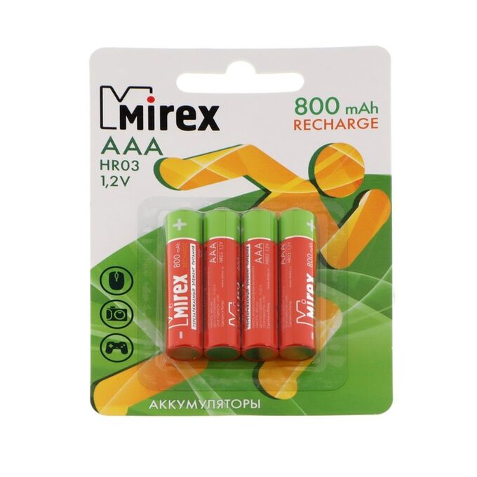 Аккумулятор Mirex, Ni-Mh, AAA, HR03-4BL, 1.2В, 800 мАч, блистер, 4 шт.