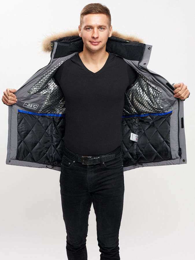 Куртка зимняя MTFORCE мужская удлиненная с мехом серого цвета 2155-1Sr