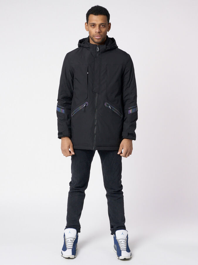 MTFORCE Куртка мужская удлиненная с капюшоном черного цвета 88611Ch