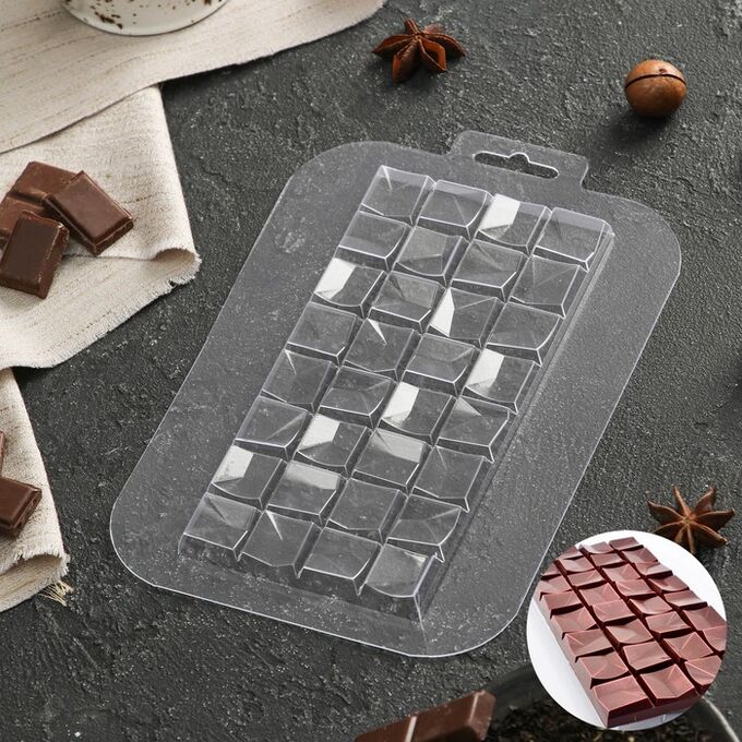 СИМА-ЛЕНД Форма для шоколада «Плитка Тринити», 17x8,5x1 см, цвет прозрачный