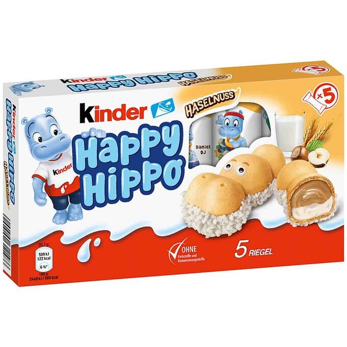 Kinder Happy Hippo Haselnuss / Киндер Хеппи Хиппо  бегемотики с ореховой начинкой  103,5 г