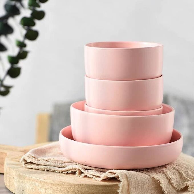Набор глубоких тарелок на 3 персон, розовый