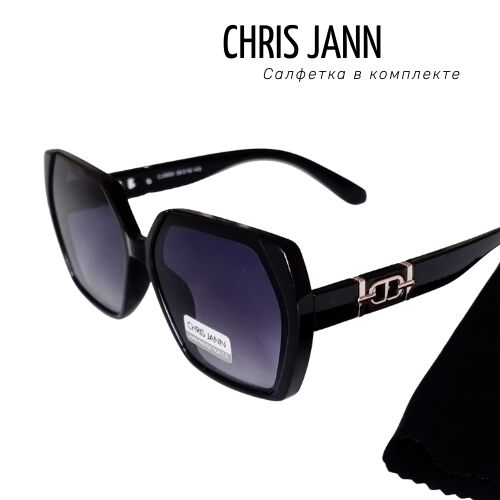 Очки солнцезащитные CHRIS JANN с салфеткой, женские, чёрные, 31930А-CJ0690, арт.219.112