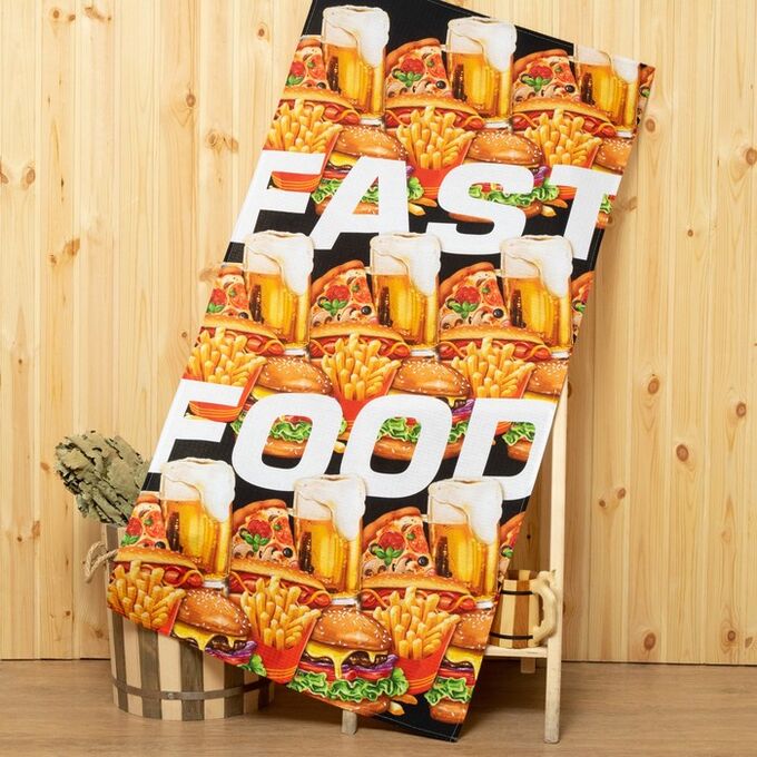Этель Полотенце банное вафельное Fast food 70х146 см, 100% хлопок, 160гр/м2