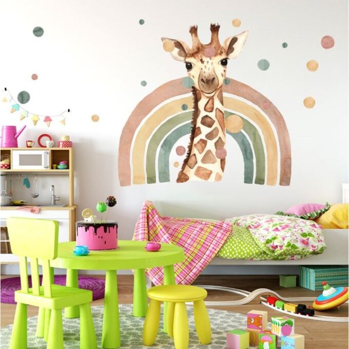 Наклейка пластик интерьерная цветная &quot;Жираф и радуга&quot; 40х90 см 7586201