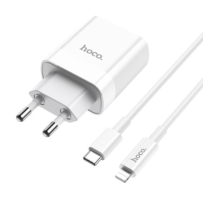 Сетевое Зарядное устройство HOCO C80A Rapido USB+USB-C + Кабель Type-C-Lightning, 3.1A, белый PD20W