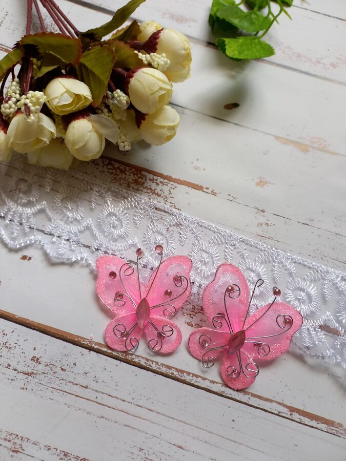 Бабочки капроновые декоративные 5см набор 2 шт цвет розовый