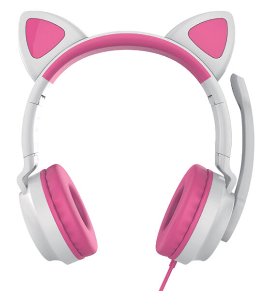 Гарнитура QUMO Atlantis Game Cat White&amp;Pink (GHS 0036), подсв, складная, 1х3,5 Jack + питание USB