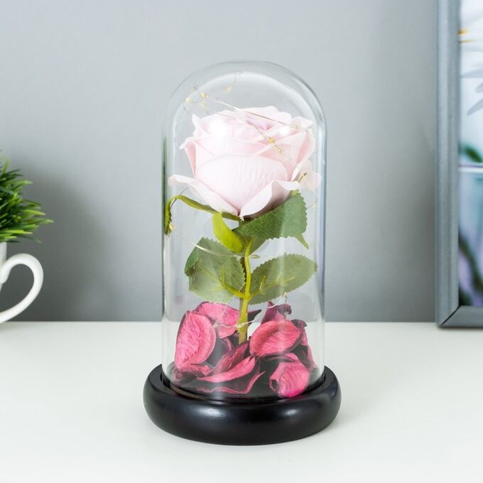 Фигурка светящаяся колба RISALUX «Розовая роза», LED-ночник, 3AAA 8x8x17 см