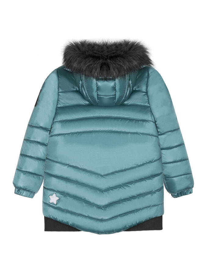 Пальто Зимняя стеганная куртка для девочки аквамаринового цвета. Детский пуховик на молнии с защитой от прищемления. Утеплитель - 300гр/м2. Зимнее пальто непродуваемое и непромокаемое с удлиненной спи