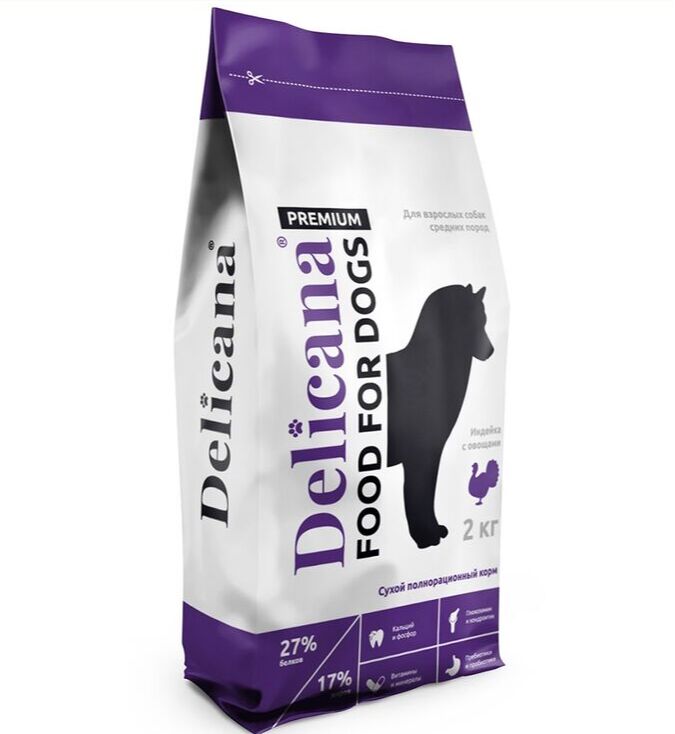 Деликана/Delicana корм для собак средних пород Индейка с овощами 2кг*6