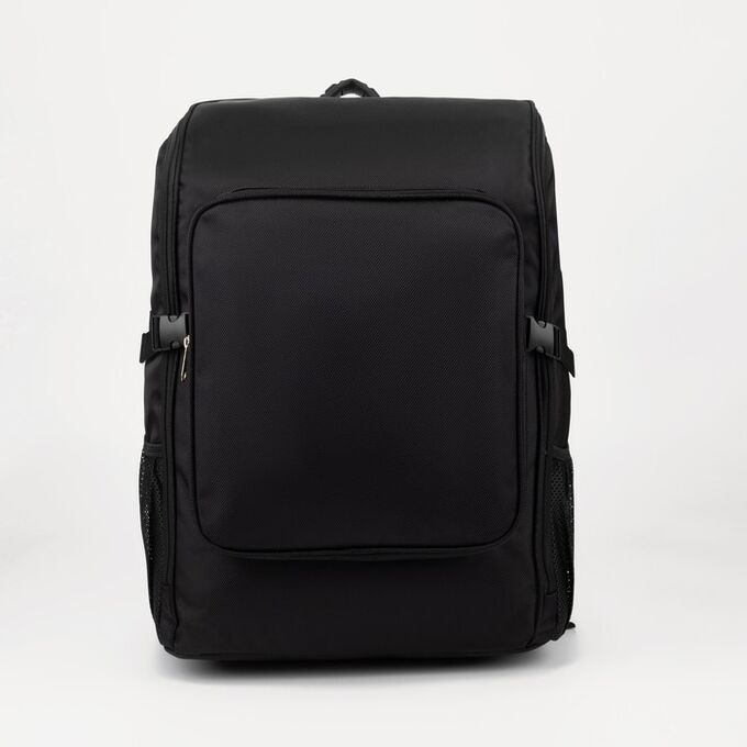 Термосумка-рюкзак на молнии, 3 наружных кармана, цвет чёрный