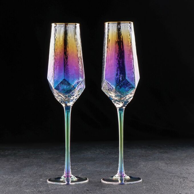 Набор бокалов для шампанского Magistro «Дарио», 180 мл, 7*20 см, 2 шт, цвет перламутр