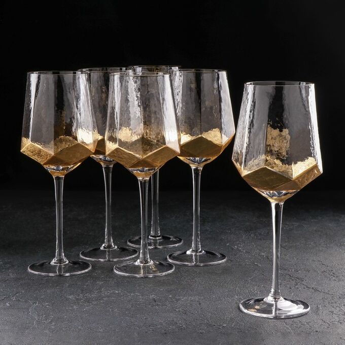 Набор бокалов для вина Magistro «Дарио», 500 мл, 7,3*25 см, 6 шт, цвет золото