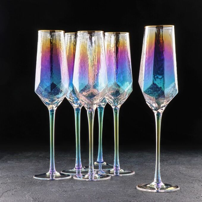 Набор бокалов для шампанского Magistro «Дарио», 180 мл, 7*20 см, 6 шт, цвет перламутр