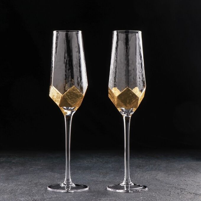 Набор бокалов для шампанского Magistro «Дарио», 180 мл, 7*20 см, 2 шт, цвет золото