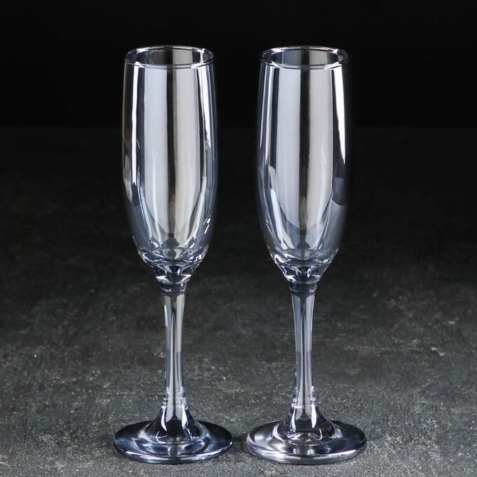 Набор бокалов для шампанского Доляна «Кьянти», 170 мл, 6,5x22 см, 2 шт, цвет синий