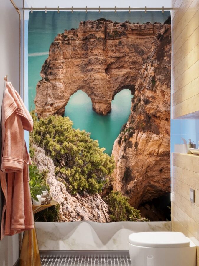 Фотоштора для ванной Португальские скалы
