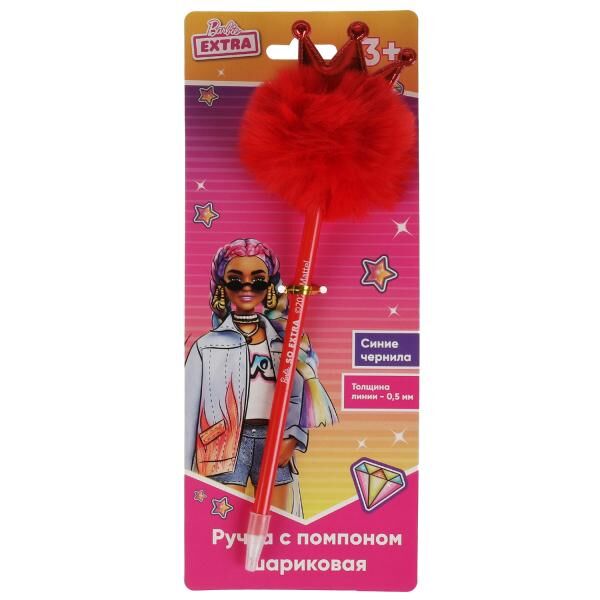 PEN2-65353-BRB Ручка шариковая БАРБИ с красным пуш.топпером, barbie extra, блистер Умка в кор.6*36шт