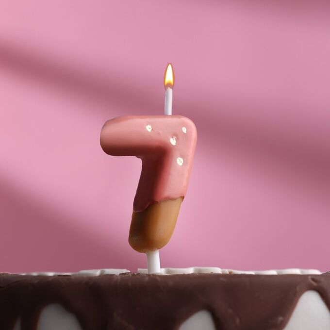 Свеча в торт &quot;Клубничная глазурь&quot;, цифра &quot;7&quot;, розовая