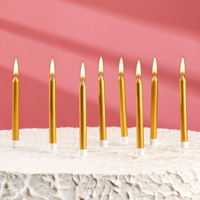 Набор свечей для торта &quot;Манхеттен&quot;, 9 см, 8 шт, золотой металлик