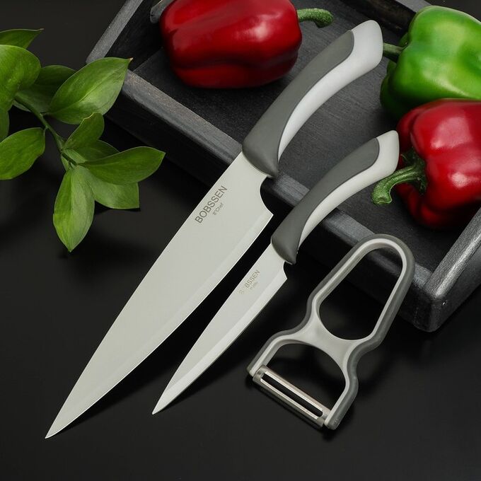СИМА-ЛЕНД Набор ножей Faded, 3 предмета: ножи, овощечистка, цвет серый