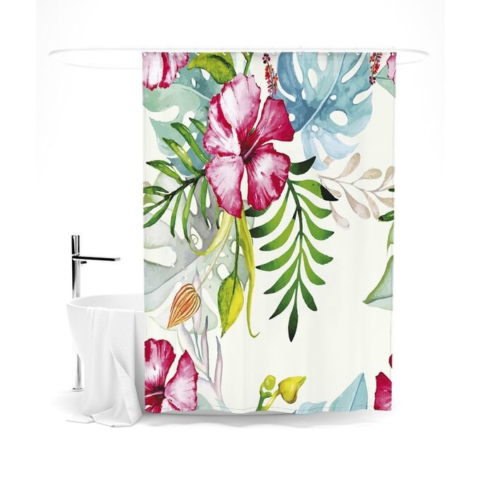 Шторка для ванной «Сирень» «Гавайские цвет белыйы», 145х180 см, цвет белый