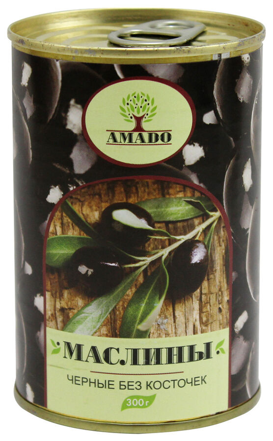 AMADO Черные маслины без косточек  ж/б 300гр