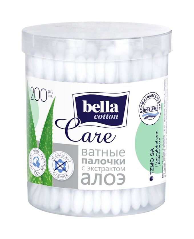 Bella Ватные палочки с экстрактом алоэ 100 шт круглая коробочка
