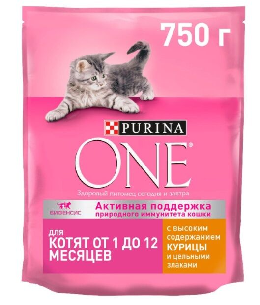 Сухой корм Purina ONE для котят, с высоким содержанием курицы и цельными злаками, 750 г