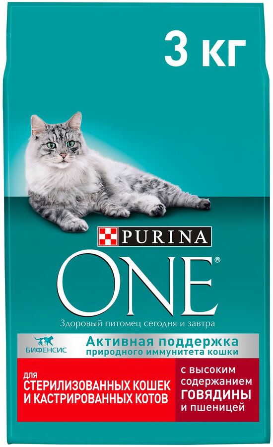 PURINA ONE Корм для стерил. кошек сухой  с высоким содержанием говядины и пшеницей 3 кг