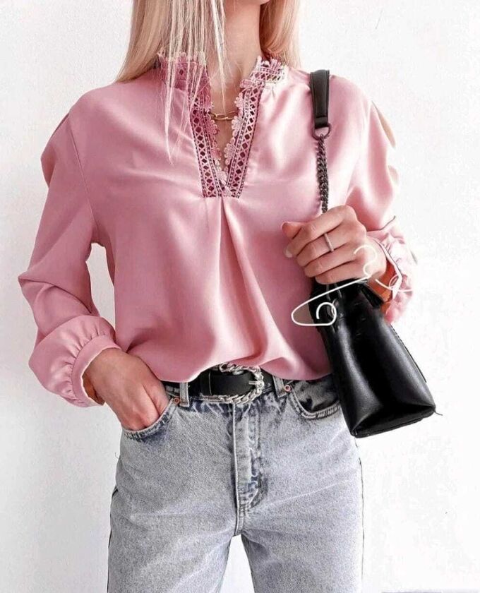 Рубашка Женская 5005 &quot;По Краю Гипюр Отделка&quot; Розовая