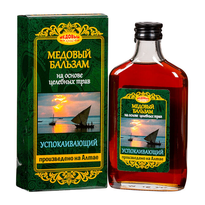 Медовый край Алтайский медовый бальзам, Успокаивающий (250мл, стеклянная фляжка, коробка)