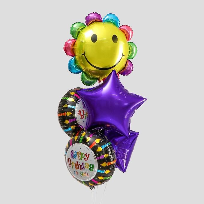 Страна карнавалия Букет из шаров &quot;С днем рождения&quot;, ромашка, фольга, набор из 5 шт.