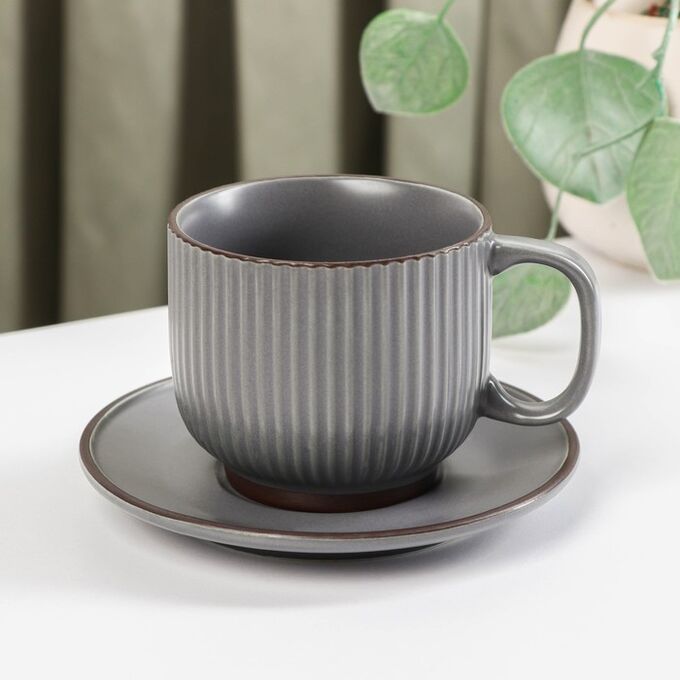 Чайная пара «Профитроль», чашка 250 мл, блюдце d=11 см, цвет серый
