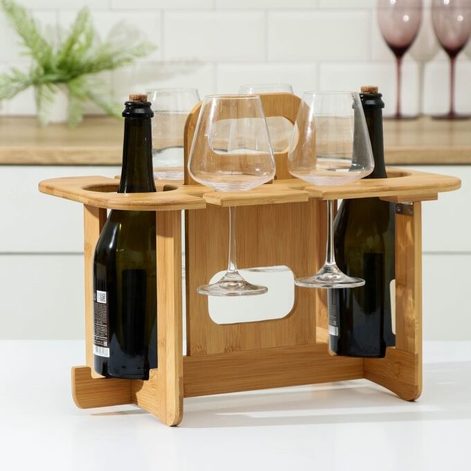 Катунь Столик-поднос для вина, на 2 персоны, 42,5×25,5×32 см, бамбук