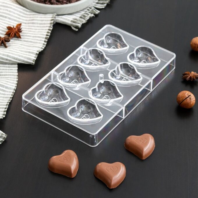 СИМА-ЛЕНД Форма для шоколада и конфет «Сердце», 8 ячеек, 20x12x2,5 см, ячейка 4x4x1 см