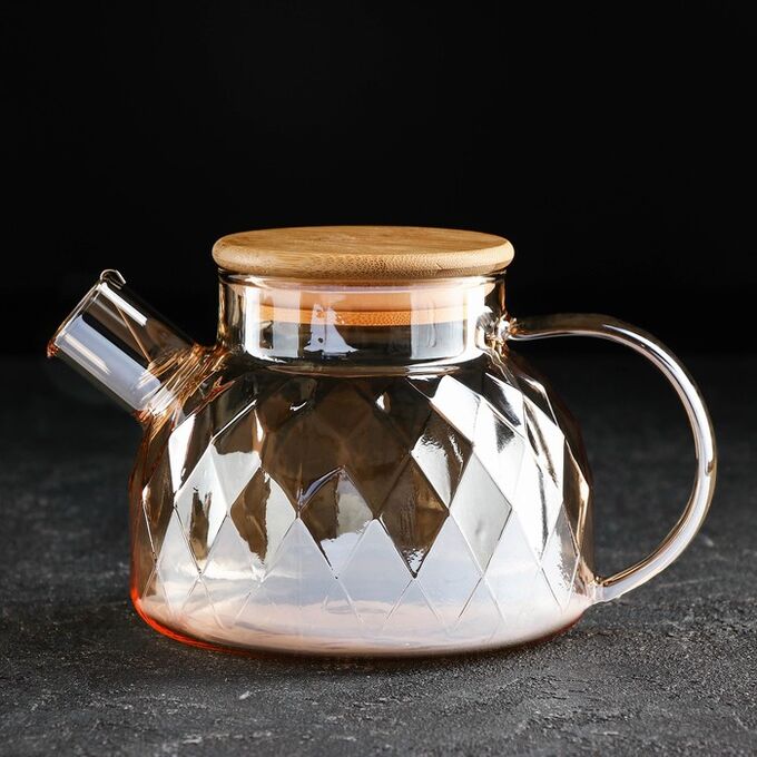 СИМА-ЛЕНД Чайник стеклянный заварочный «Круиз», 800 мл, с металлическим ситом, цвет золотой