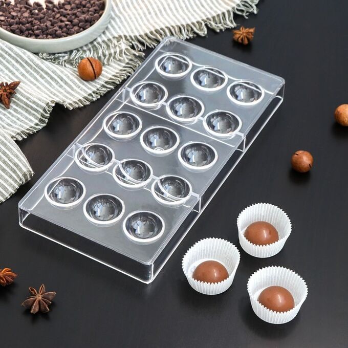 Форма для шоколада KONFINETTA «Полусфера», 28x14 см, 15 ячеек, цвет прозрачный
